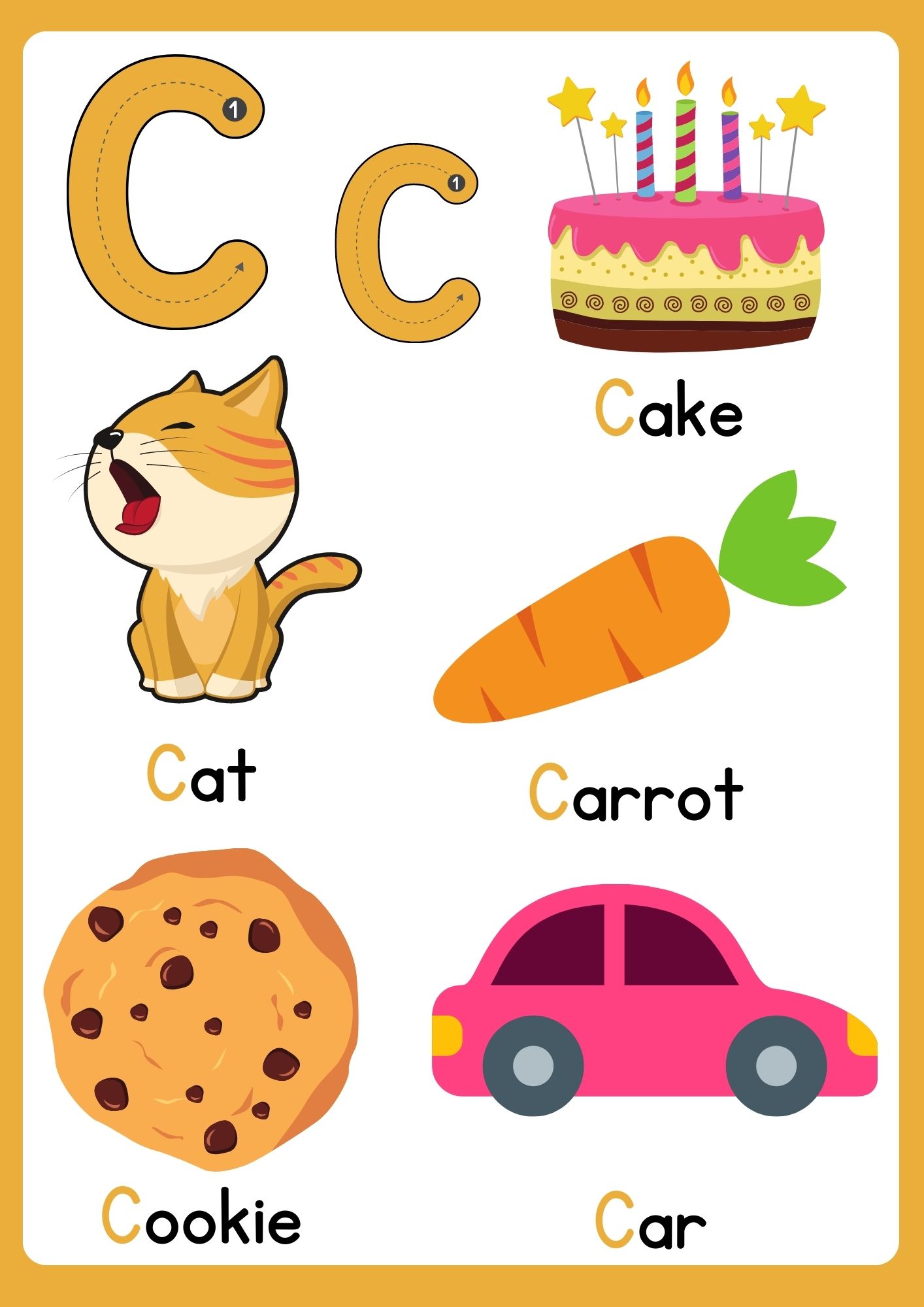 Letter C flashcard with words group 3